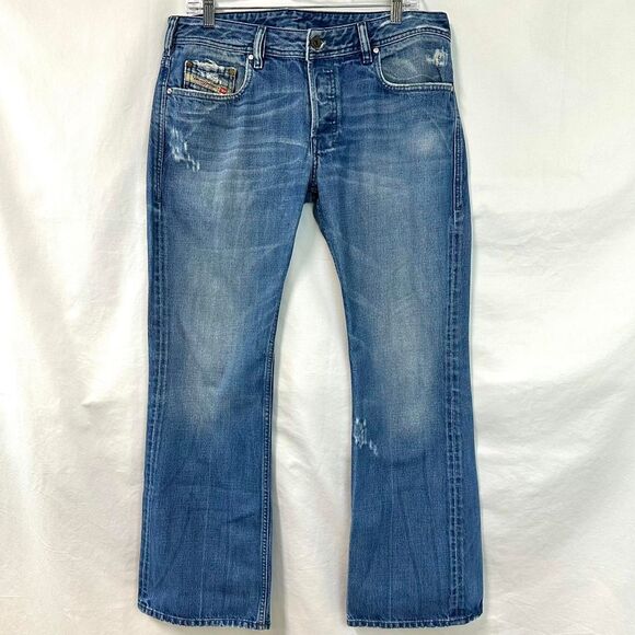 DIESEL Vintage 90s Y2K Zathan Jeans Blue Denim Distressed Bootcut Men 33x30 Alt - Picture 1 of 8